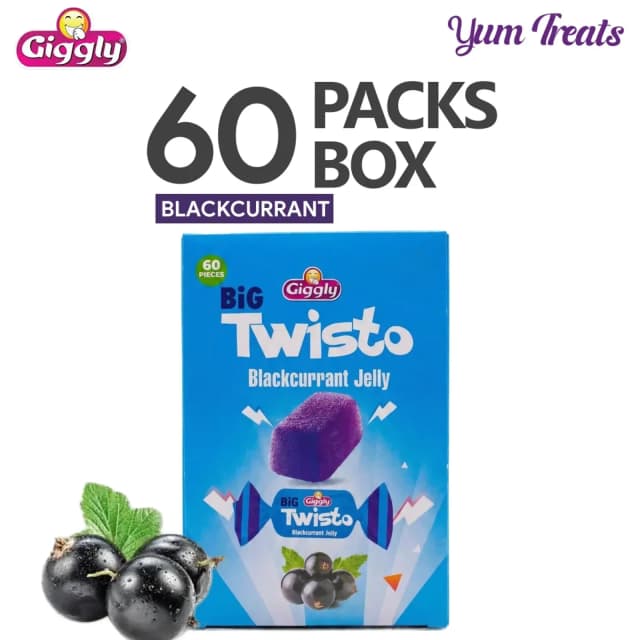 Giggly Big Twisto Black Current Jelly Candy 60Pc