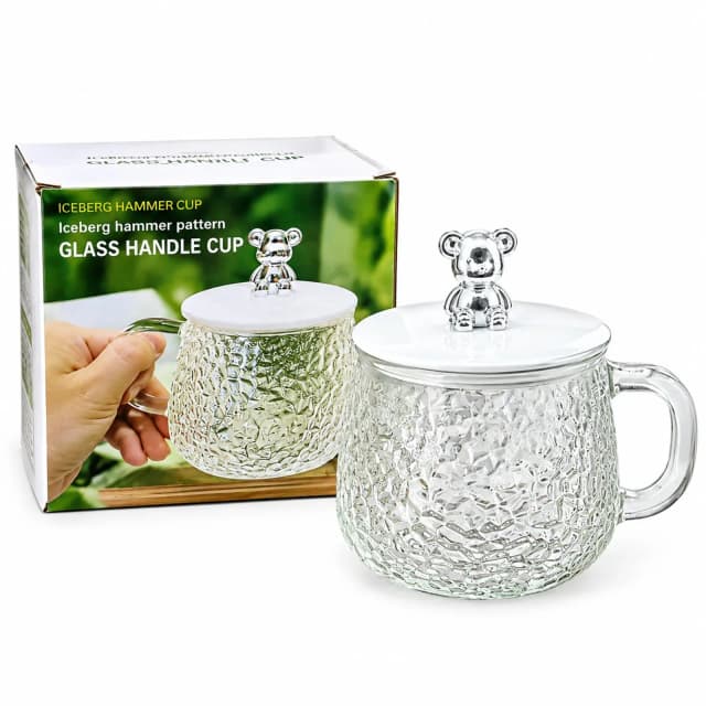 Iceberg Hammer Pattern Glass Handle Cup