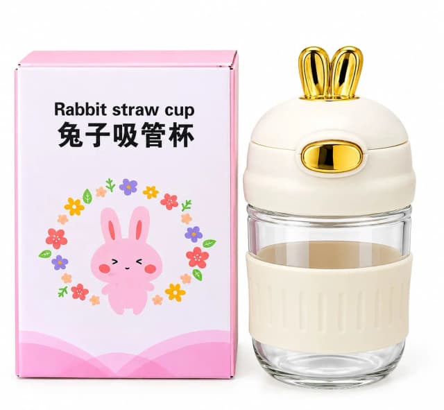 Kids Glass Water Bottle with Carry Handle – Rabbit