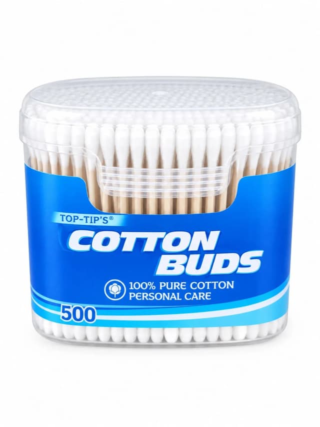 Top Tip Cotton Buds Wood Plastic Jar 500pcs